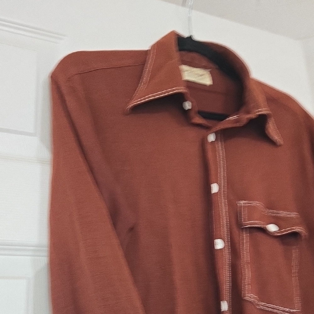 Vintage Donegal Brown Button-Up Shirt with White Stitching Size Large - Picture 4 of 9
